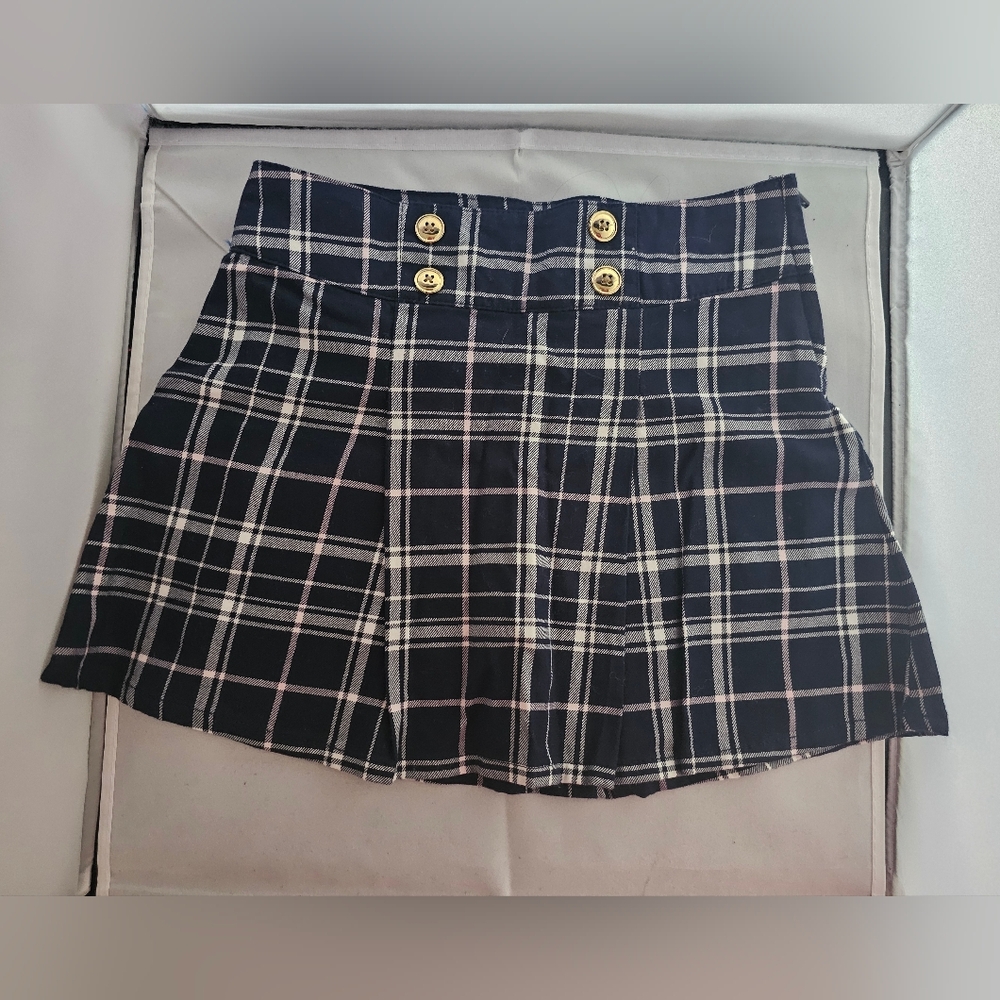 Gymboree Plaid Navy Blue Skirt with Gold Button Accents Size 5T NWOT